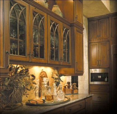 Ovation Cabinetry - Gothic Style Rustic Cherry Applied Molding Cabinet Doors with Glass